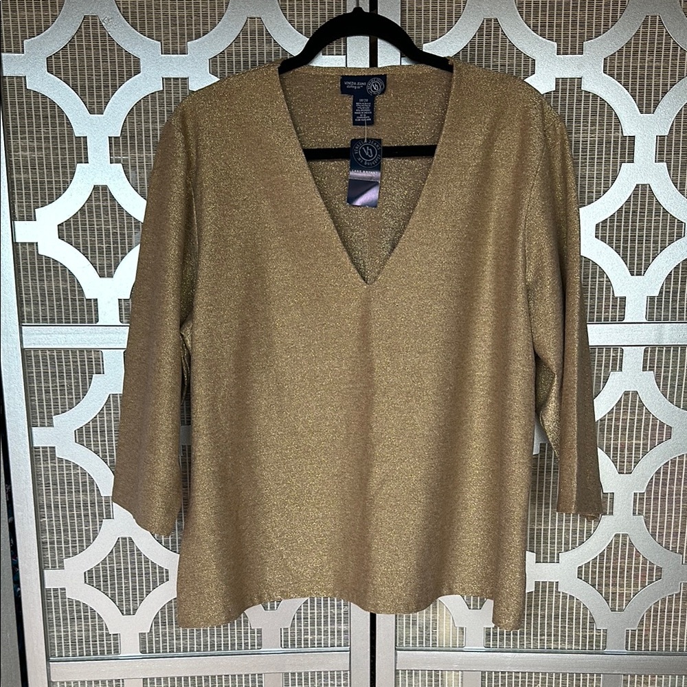 NWT Gold Relaxed Boxy 3/4 Sleeve Blouse